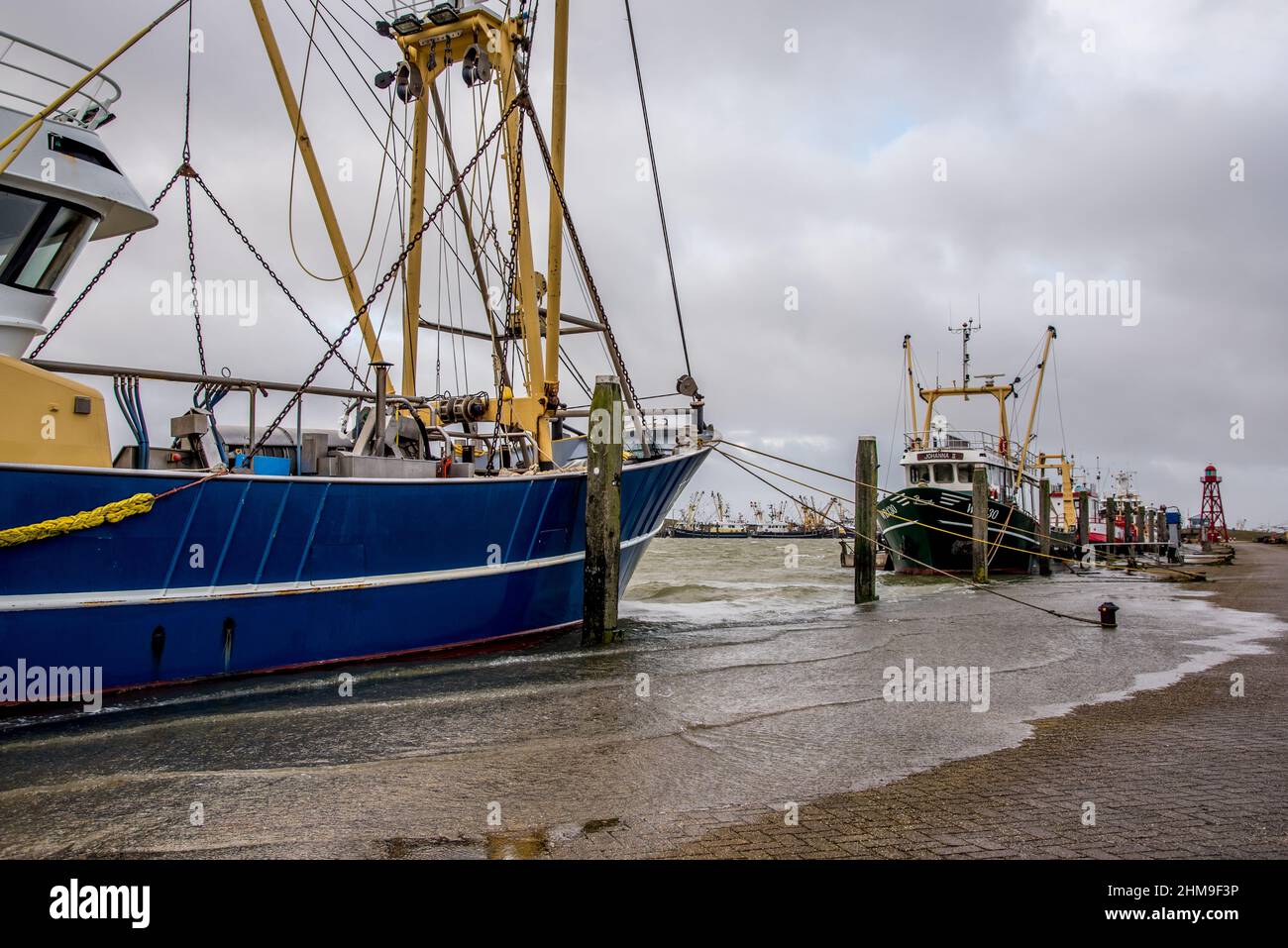 Den Oever, the Netherlands. January 2022. High tide in the harbor of Den Oever, Netherlands. High quality photo Stock Photo