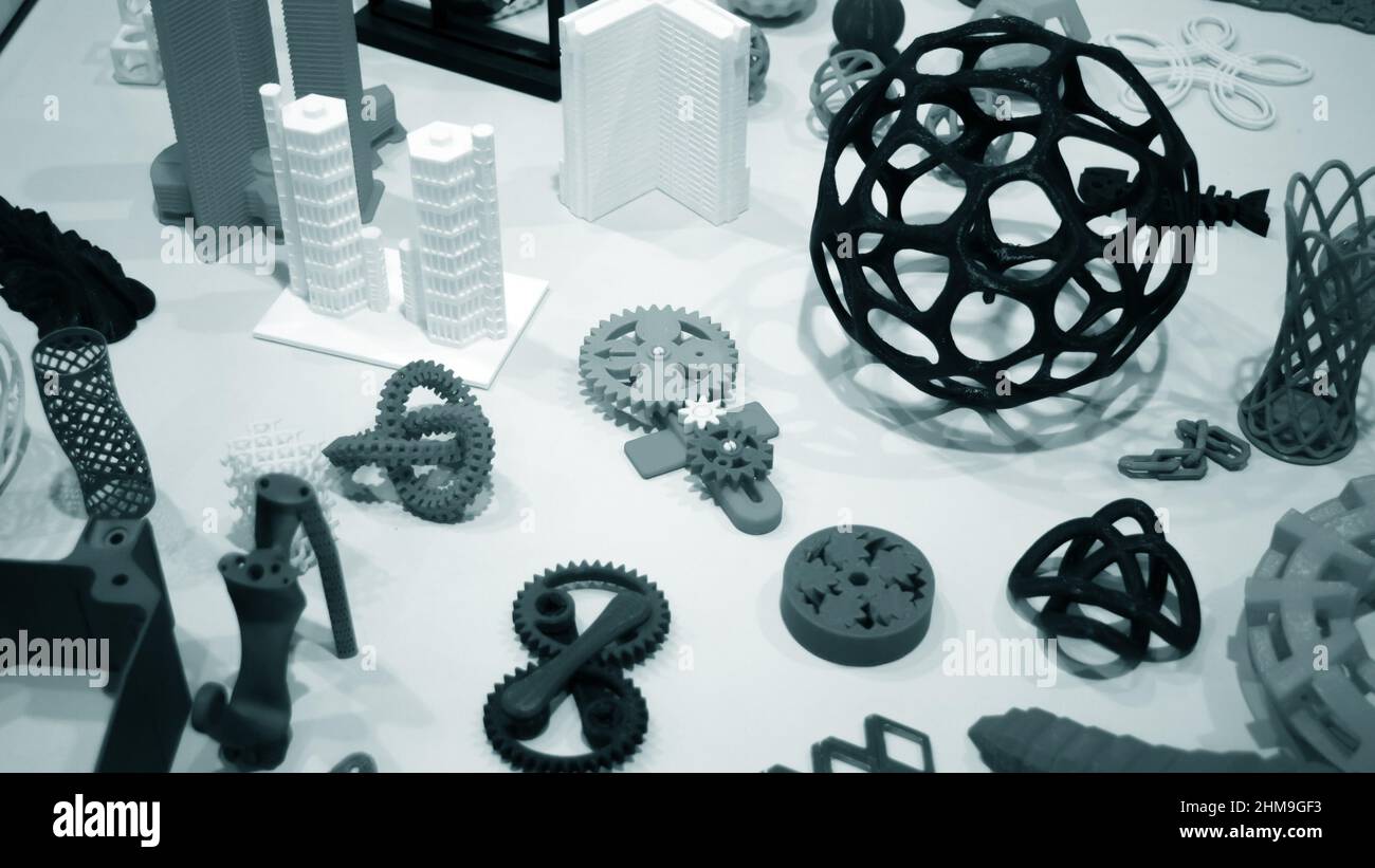 Abstract models printed by 3d printer close-up. Stock Photo