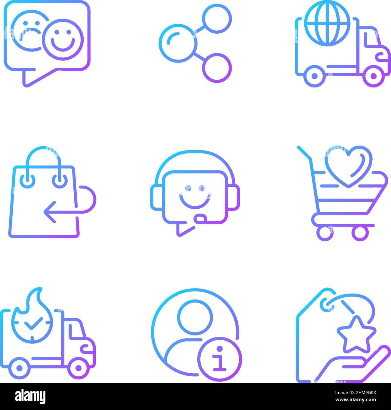 Online shopping assistance gradient linear vector icons set Stock Vector