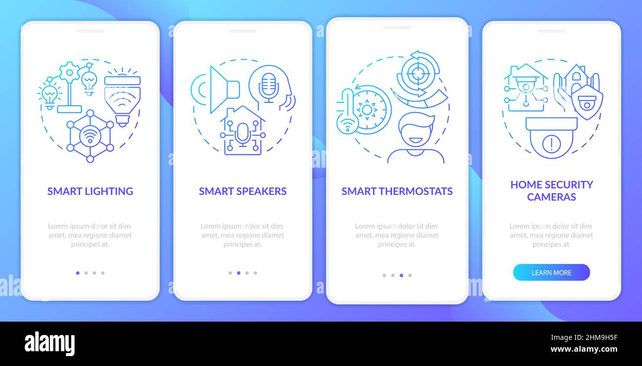 Smart home gear blue gradient onboarding mobile app screen Stock Vector