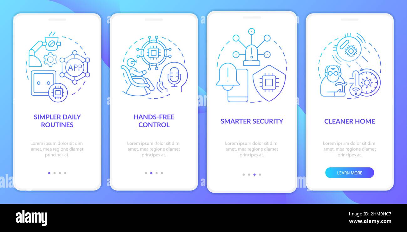 Smart technology for seniors blue gradient onboarding mobile app screen Stock Vector