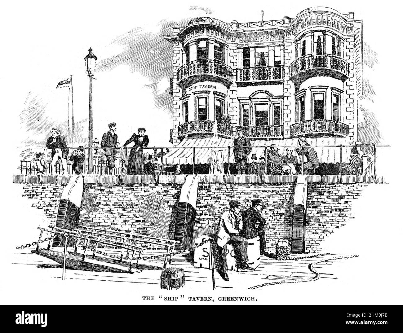 Black and White Illustration; The Ship Tavern, Greenwich, London Stock Photo