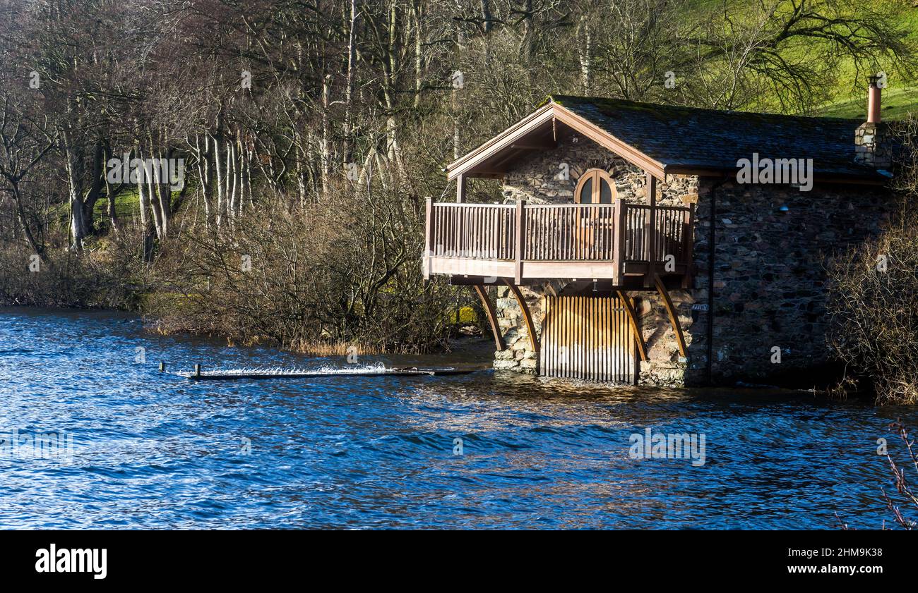 The famous and historic boat house is near Pooley Bridge, Cumbria Stock