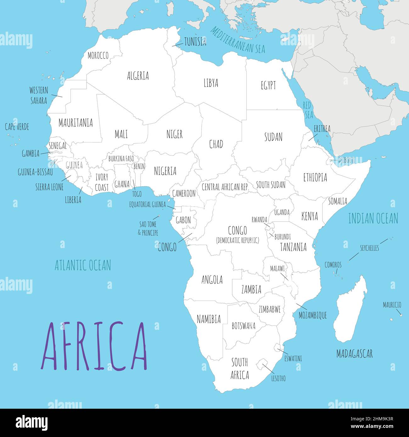 Political Africa Map vector illustration with countries in white color. Editable and clearly labeled layers. Stock Vector