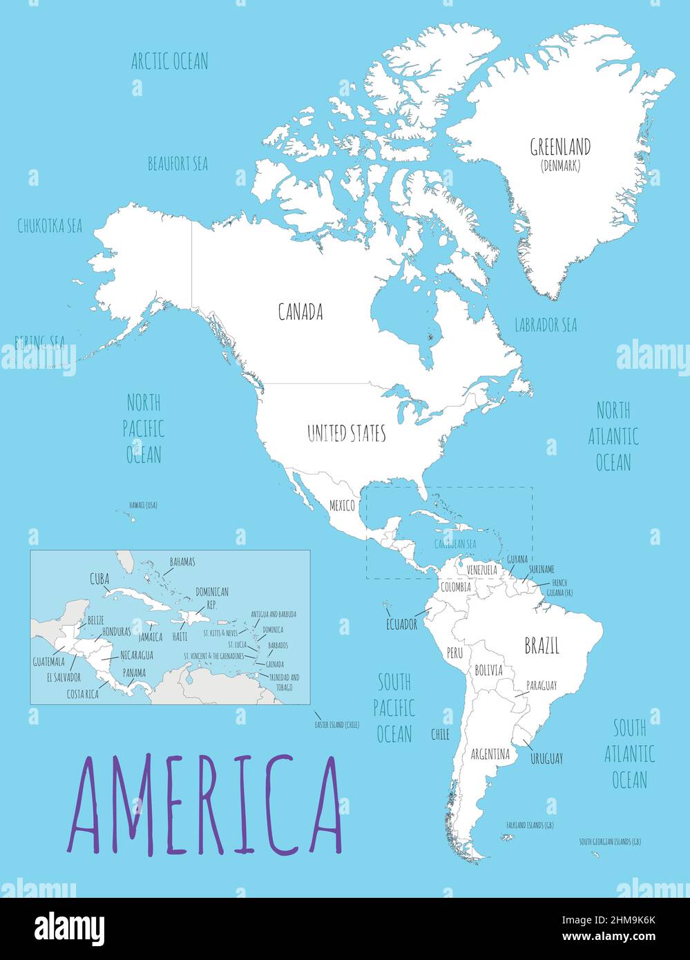 Political America Map Vector Illustration With Countries In White Color Editable And Clearly 