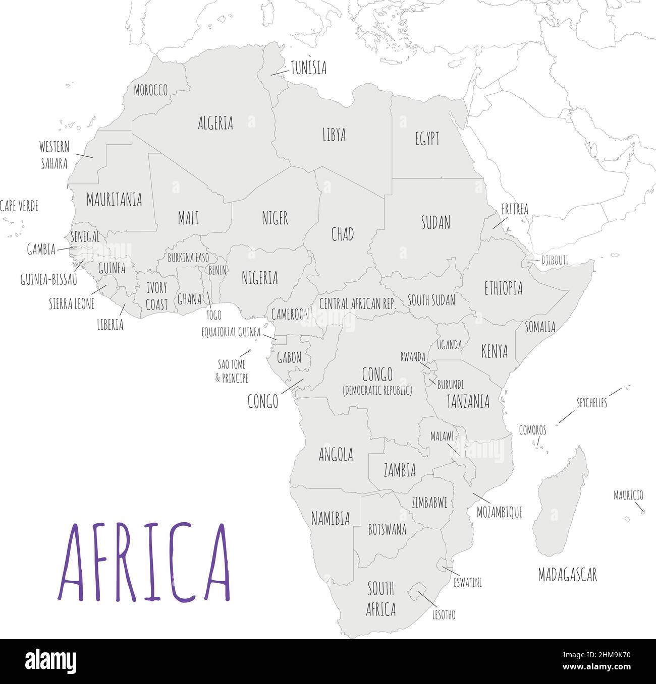 Political Africa Map vector illustration isolated in white background. Editable and clearly labeled layers. Stock Vector