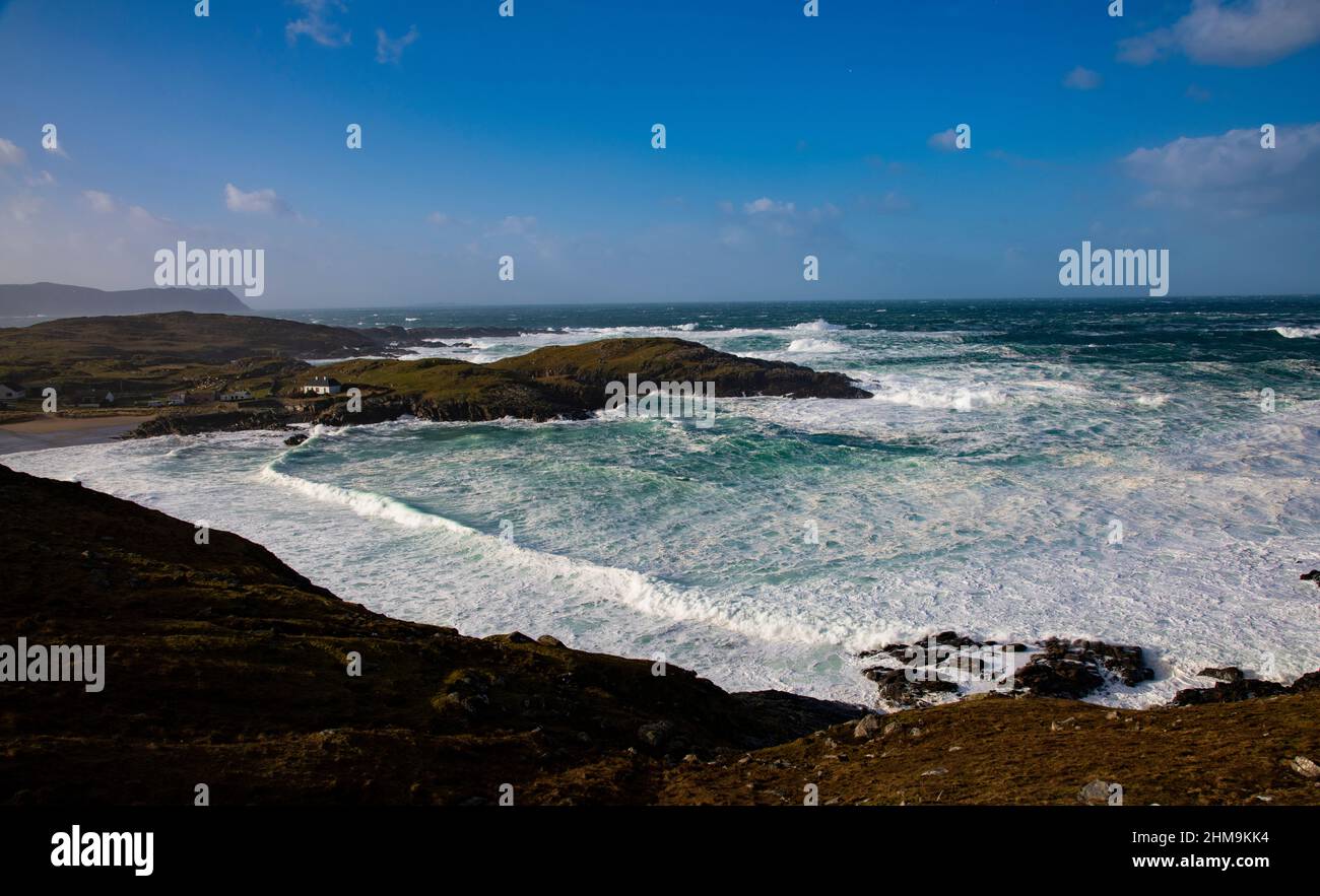 Wild Winter storm on the Wild Atlantic Way in Rosguill Donegal Ireland Stock Photo
