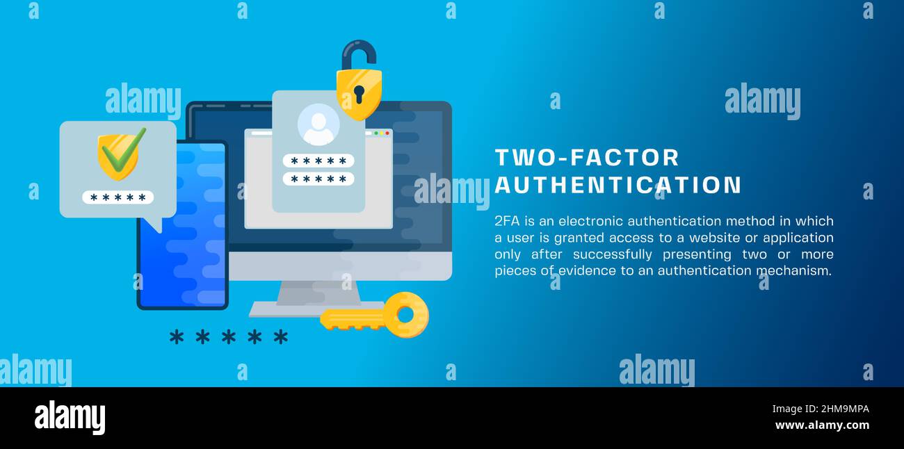 Two factor autentication security illustration banner. Login