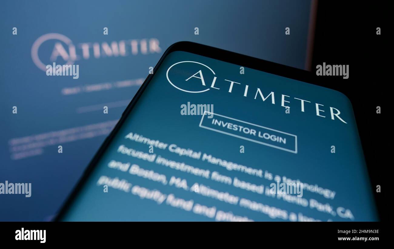 Mobile phone with website and logo of US company Altimeter Capital