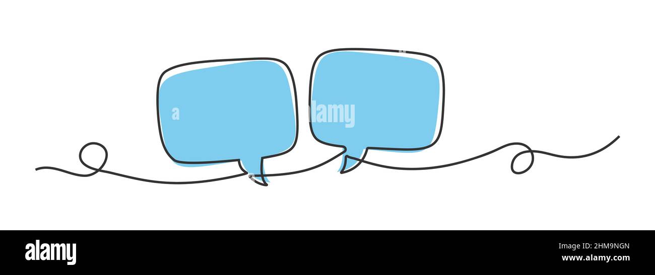 continuous line speech bubbles drawing, single line talk or discussion symbol vector illustration Stock Vector