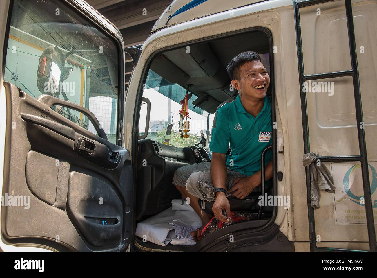 Bangkok, Thailand. 08th Feb, 2022. A truck driver in his truck