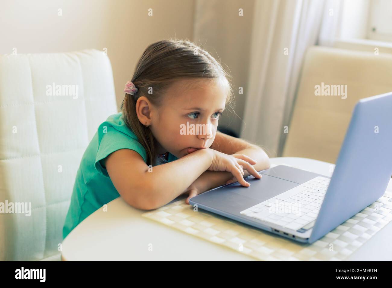 Little Cute Girl Uses Laptop To Have Video Call Stock Photo Alamy little-cute-girl-uses-laptop-to-have-video-call-stock-photo-alamy
