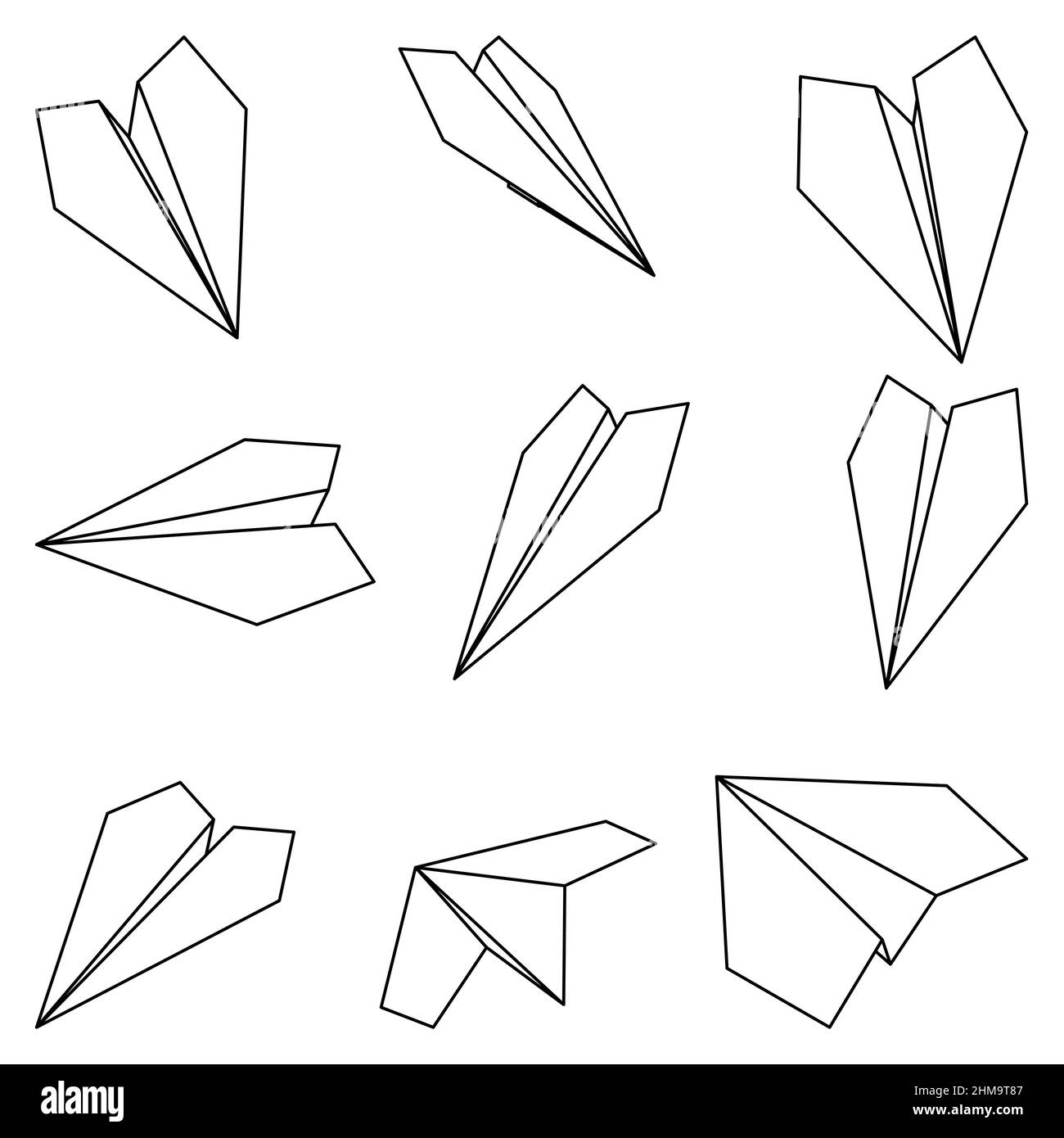 Set of nine vector illustrations of paper plane icons. Outline simple ...