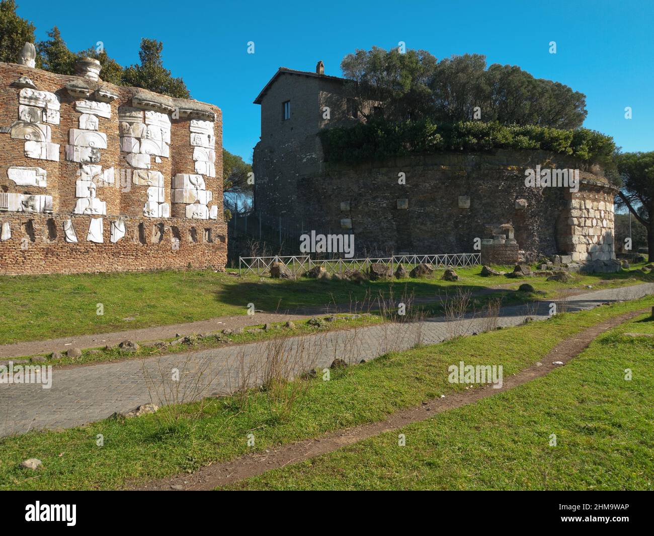 Casale Rotondo house built on a tomb along ancient Appian Way, Rome, Italy. Stock Photo