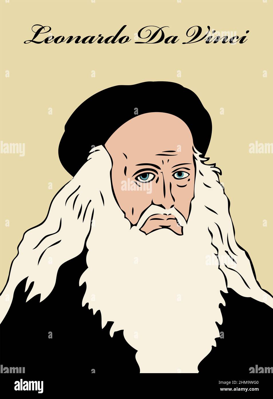 A hand drawn illustration of the Italian genius Leonardo Da Vinci Stock