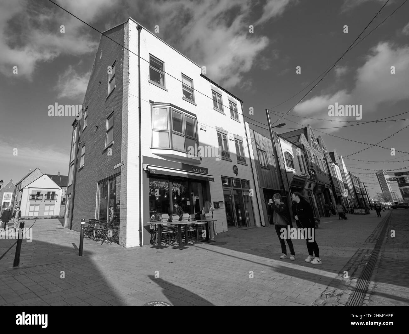 Small city restaurant with outdoor seating Stock Photo