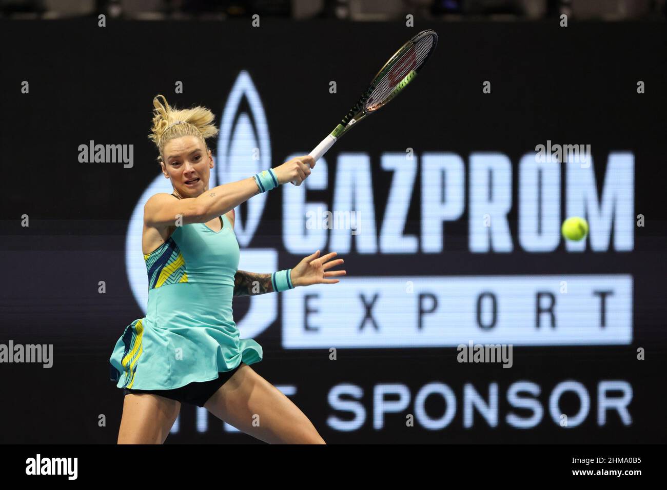 Saint Petersburg, Russia. 08th Feb, 2022. Tereza Martincova of Czech Republic playing against Vera Zvonareva of Russia during the St.Petersburg Ladies Trophy 2022 tennis tournament. Final score: (Vera Zvonareva 1-2 Tereza Martincova). Credit: SOPA Images Limited/Alamy Live News Stock Photo