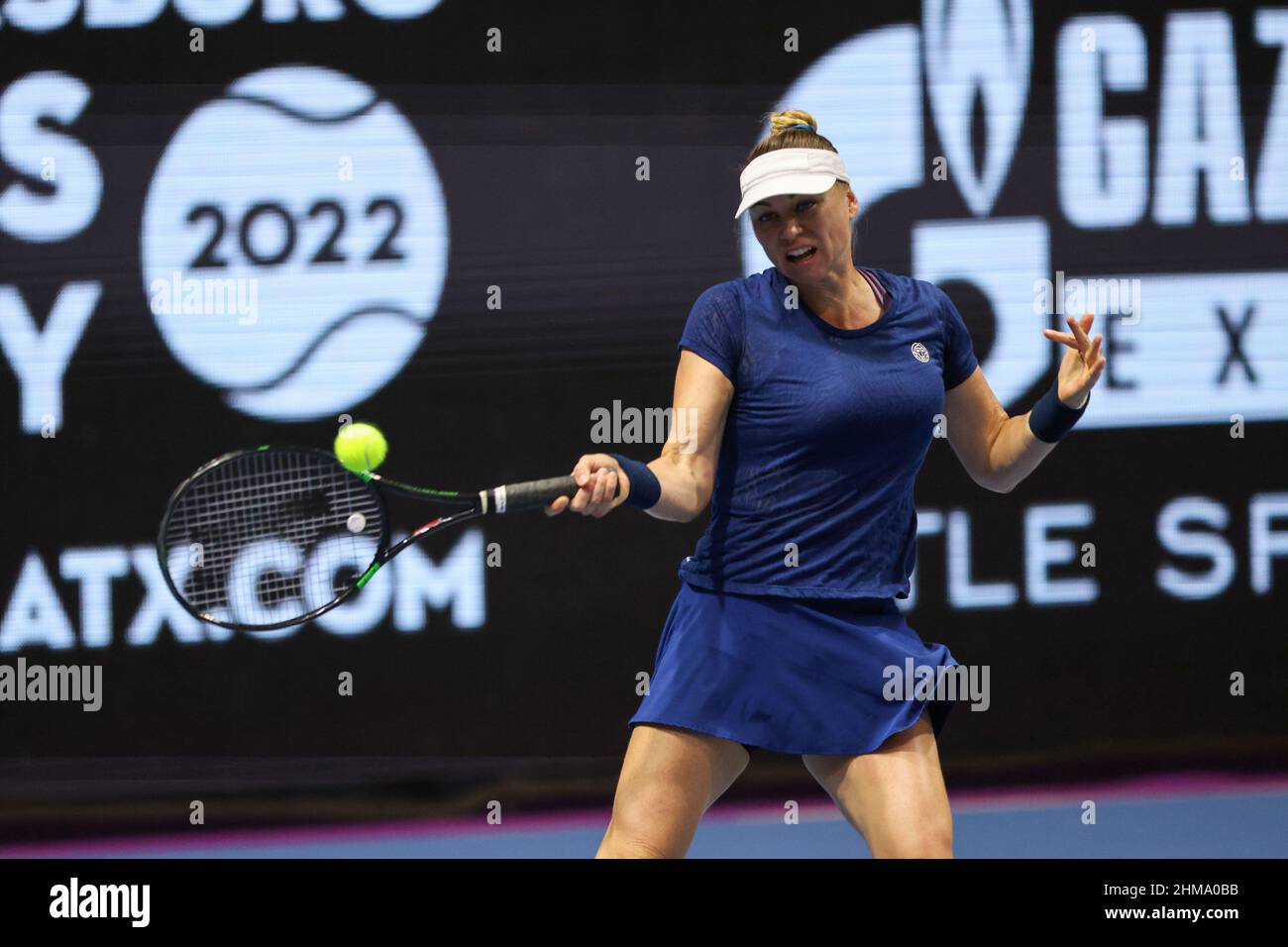 Saint Petersburg, Russia. 08th Feb, 2022. Vera Zvonareva of Russia playing against Tereza Martincova of Czech Republic during the St.Petersburg Ladies Trophy 2022 tennis tournament. Final score: (Vera Zvonareva 1-2 Tereza Martincova). Credit: SOPA Images Limited/Alamy Live News Stock Photo