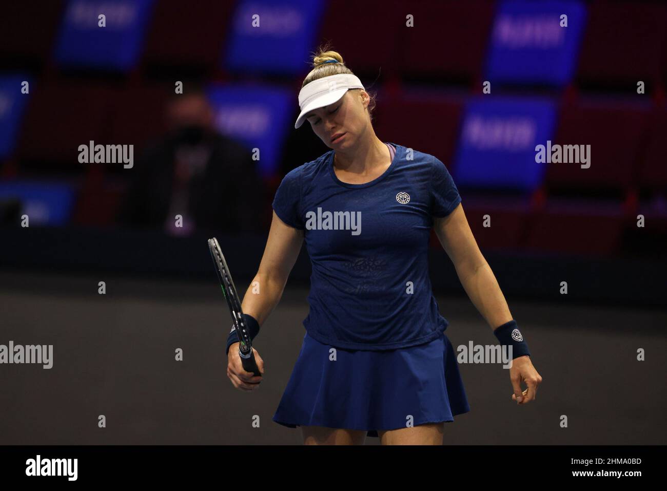 Saint Petersburg, Russia. 08th Feb, 2022. Vera Zvonareva of Russia playing against Tereza Martincova of Czech Republic during the St.Petersburg Ladies Trophy 2022 tennis tournament. Final score: (Vera Zvonareva 1-2 Tereza Martincova). Credit: SOPA Images Limited/Alamy Live News Stock Photo