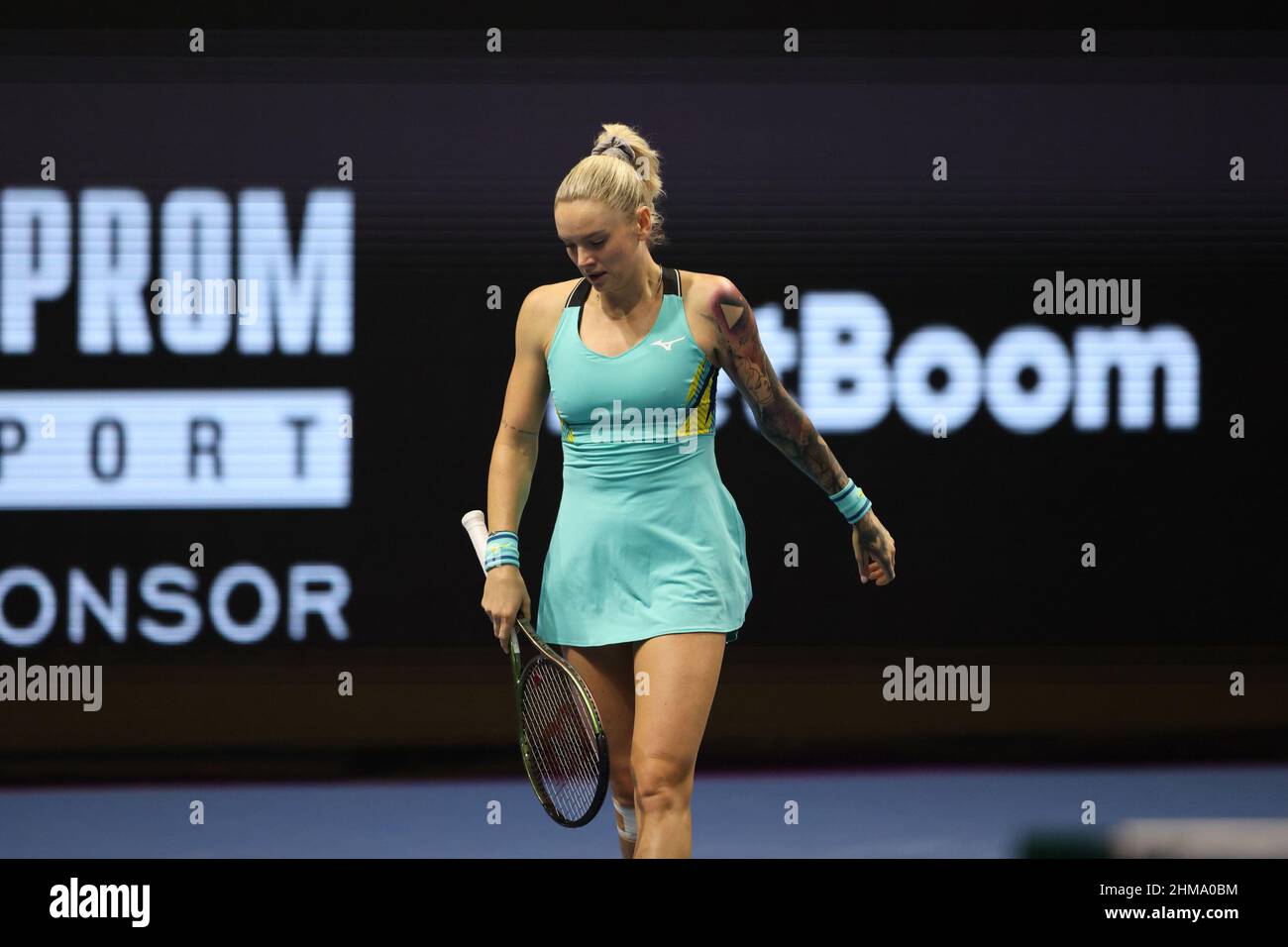 Saint Petersburg, Russia. 08th Feb, 2022. Tereza Martincova of Czech Republic playing against Vera Zvonareva of Russia during the St.Petersburg Ladies Trophy 2022 tennis tournament. Final score: (Vera Zvonareva 1-2 Tereza Martincova). Credit: SOPA Images Limited/Alamy Live News Stock Photo