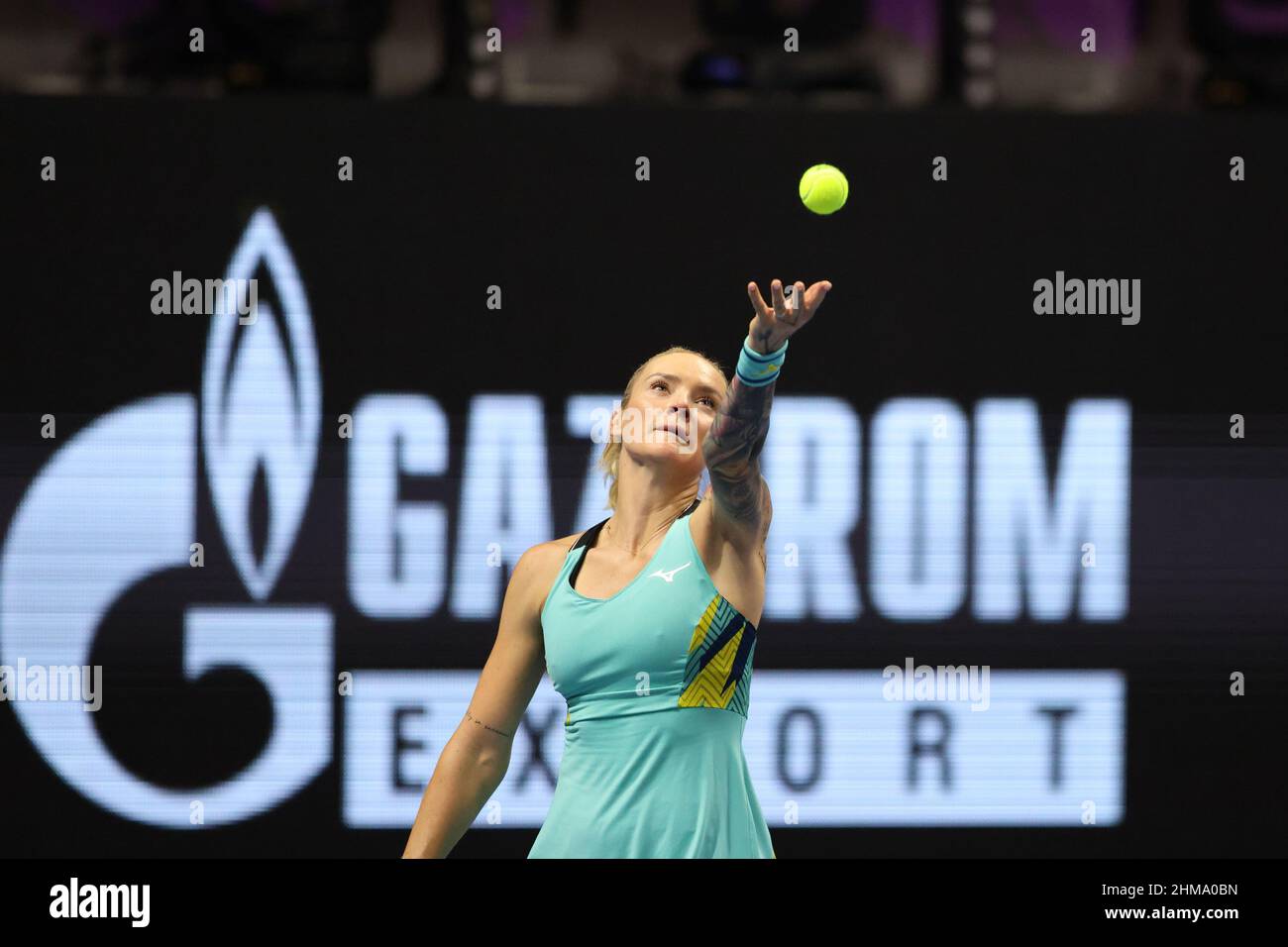 Saint Petersburg, Russia. 08th Feb, 2022. Tereza Martincova of Czech Republic playing against Vera Zvonareva of Russia during the St.Petersburg Ladies Trophy 2022 tennis tournament. Final score: (Vera Zvonareva 1-2 Tereza Martincova). Credit: SOPA Images Limited/Alamy Live News Stock Photo