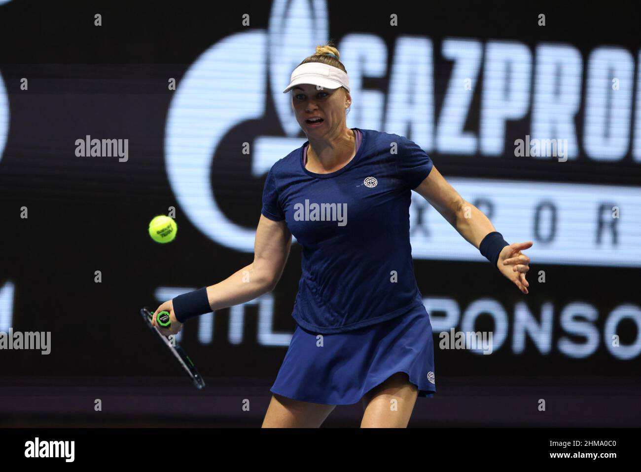 Saint Petersburg, Russia. 08th Feb, 2022. Vera Zvonareva of Russia playing against Tereza Martincova of Czech Republic during the St.Petersburg Ladies Trophy 2022 tennis tournament. Final score: (Vera Zvonareva 1-2 Tereza Martincova). Credit: SOPA Images Limited/Alamy Live News Stock Photo