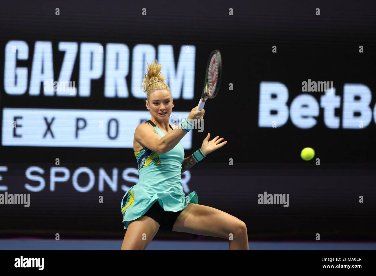 Saint Petersburg, Russia. 08th Feb, 2022. Tereza Martincova of Czech Republic playing against Vera Zvonareva of Russia during the St.Petersburg Ladies Trophy 2022 tennis tournament. Final score: (Vera Zvonareva 1-2 Tereza Martincova). Credit: SOPA Images Limited/Alamy Live News Stock Photo