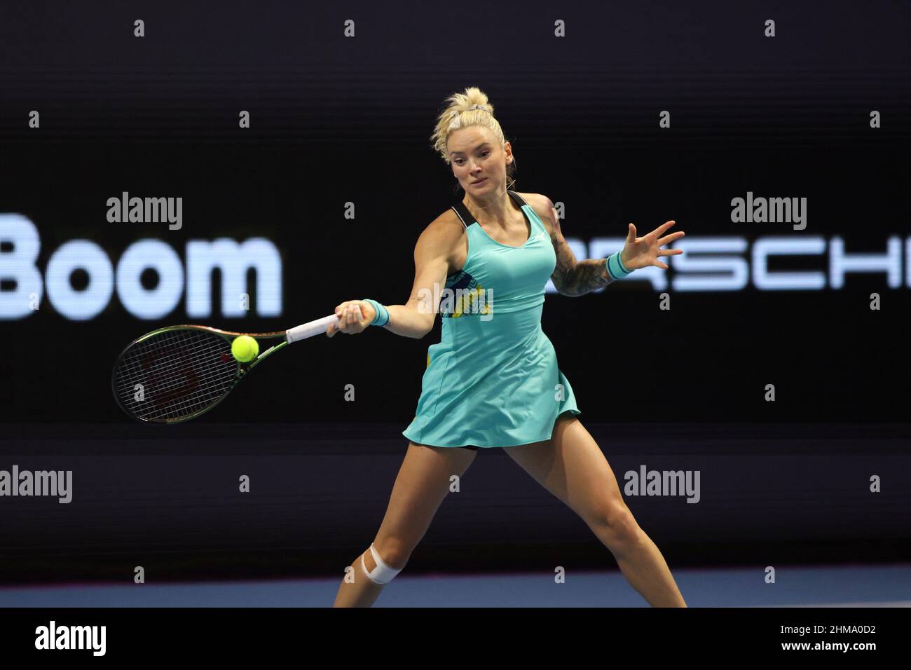 Saint Petersburg, Russia. 08th Feb, 2022. Tereza Martincova of Czech Republic playing against Vera Zvonareva of Russia during the St.Petersburg Ladies Trophy 2022 tennis tournament. Final score: (Vera Zvonareva 1-2 Tereza Martincova). Credit: SOPA Images Limited/Alamy Live News Stock Photo