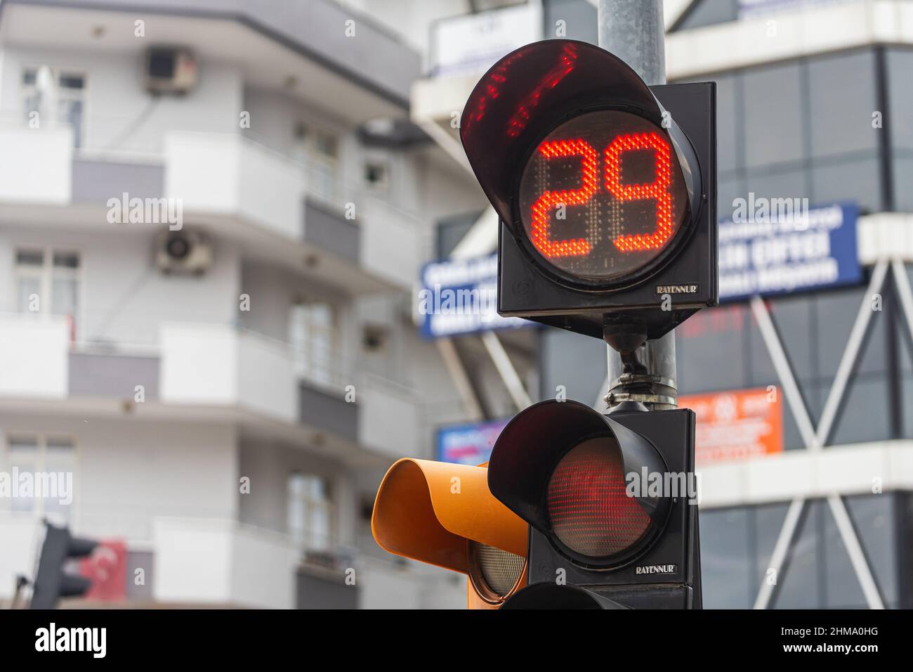 Traffic Lights Over Urban Intersection Red Light Stock Photo Alamy