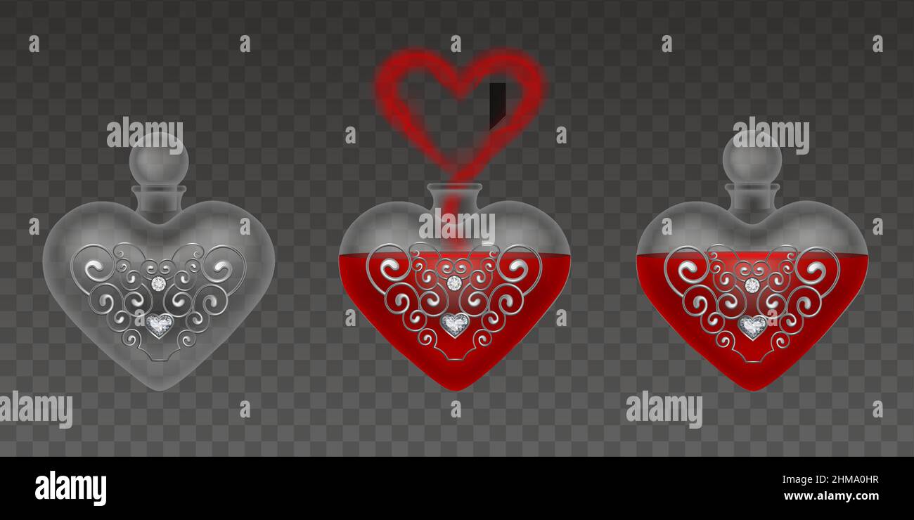 Valentine's day isolated love potion bottles. Stock Vector