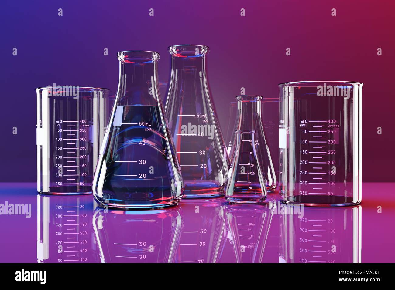 test tubes and flasks in a laboratory environment, cgi render image ...