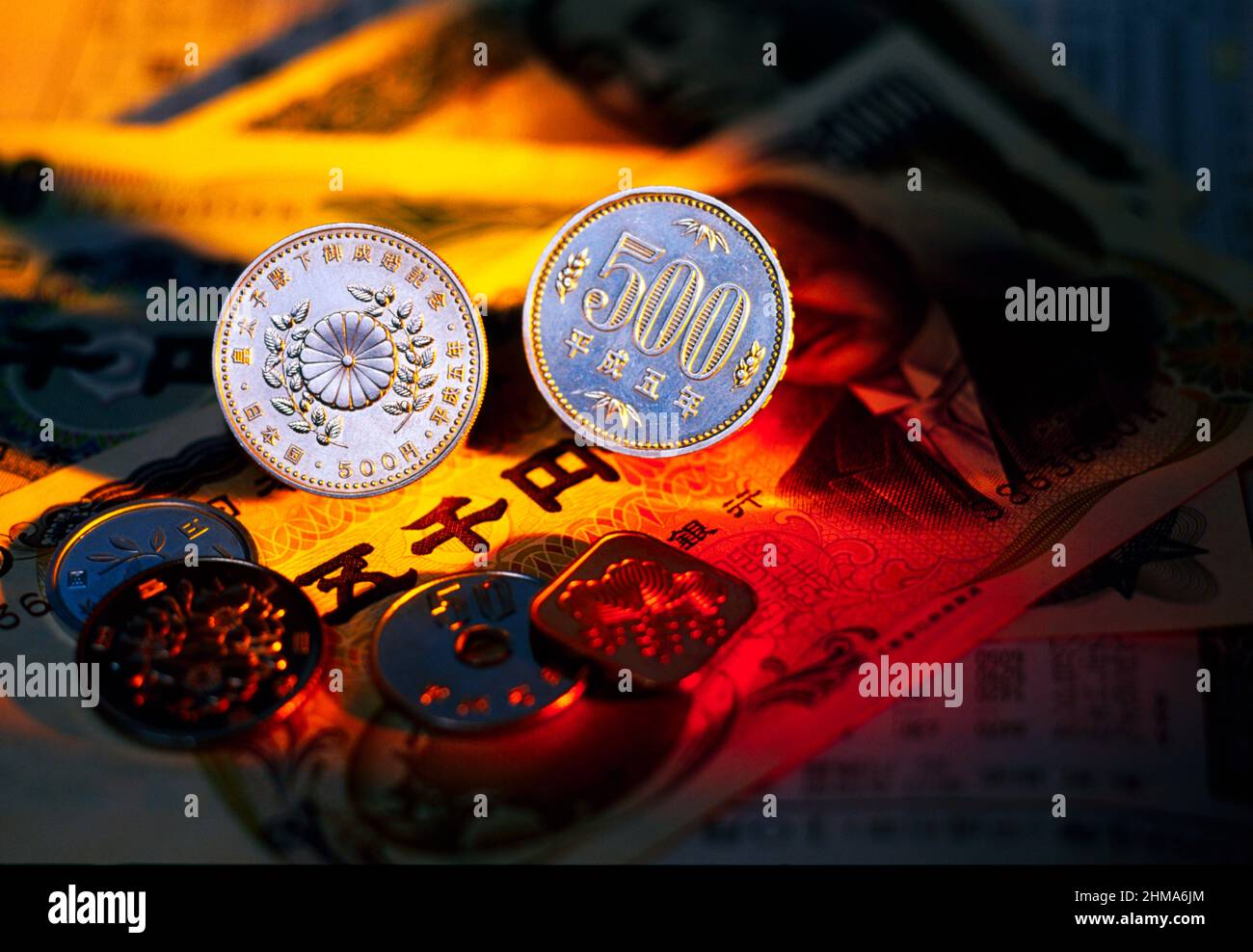 Japanese 500 yen coins, Stock Photo