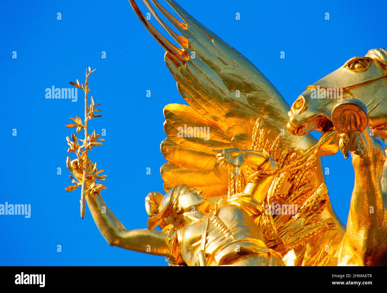 France, Paris, gold leafed statue, on Pont Alexander III Stock Photo