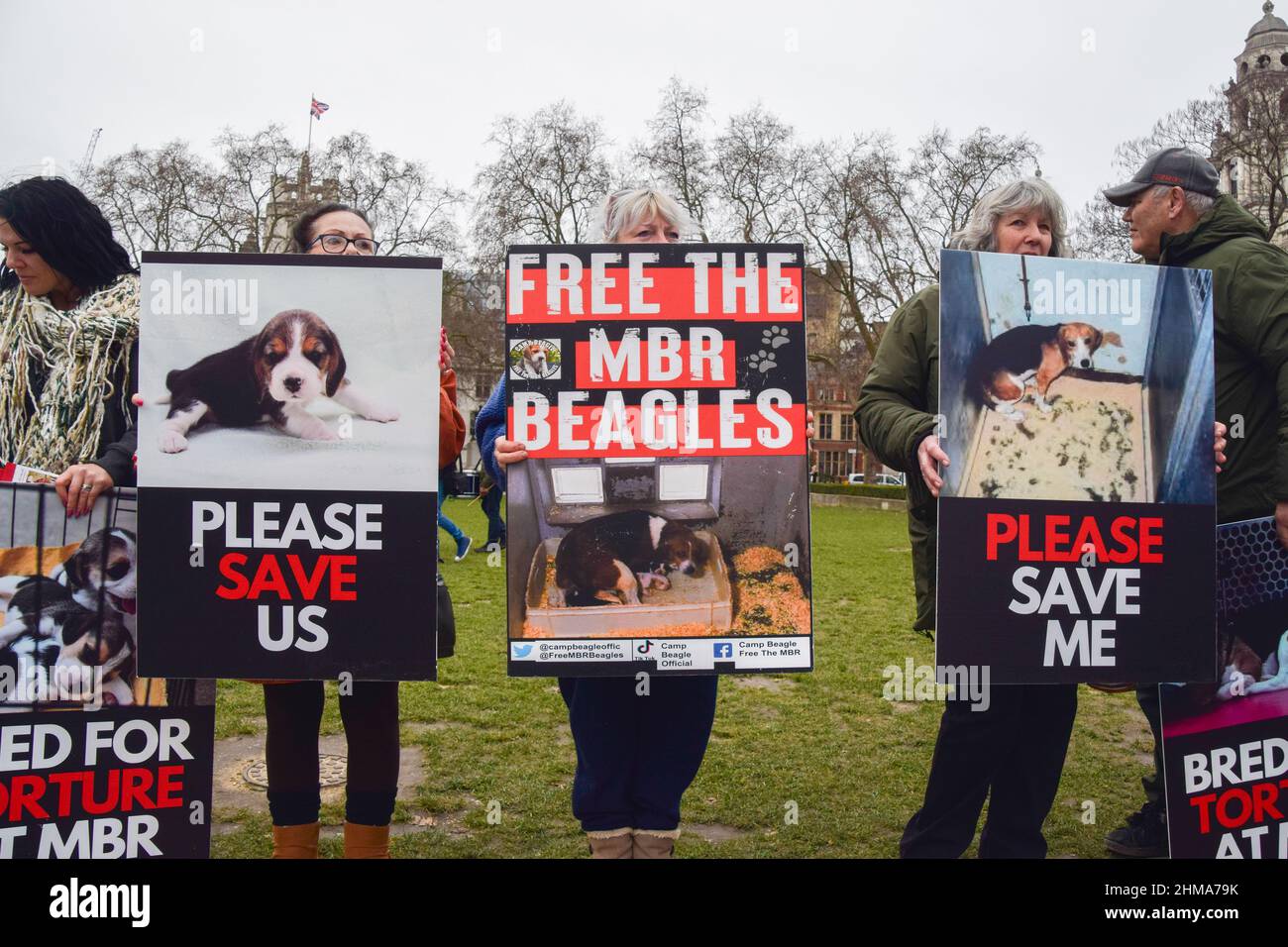London, UK 7th February 2022. Animal rights activists gathered in ...