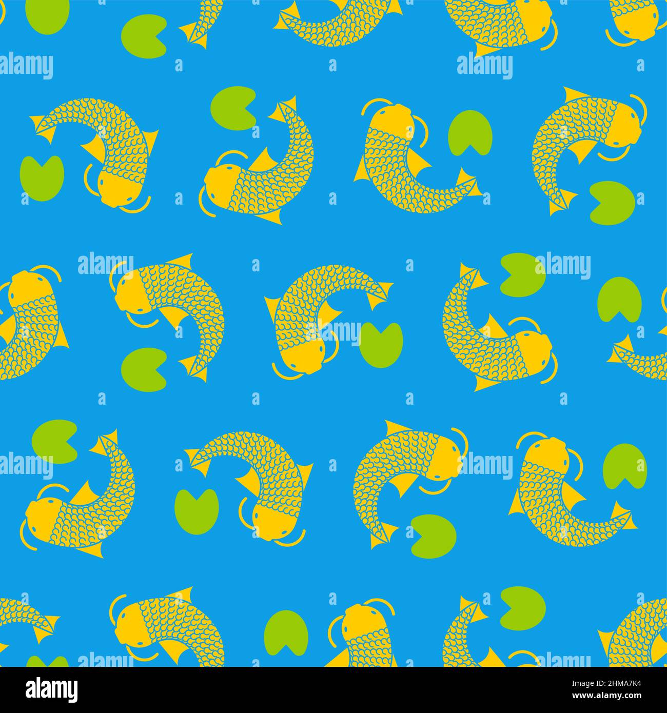 Chinese carps and water lilies pattern seamless Stock Vector