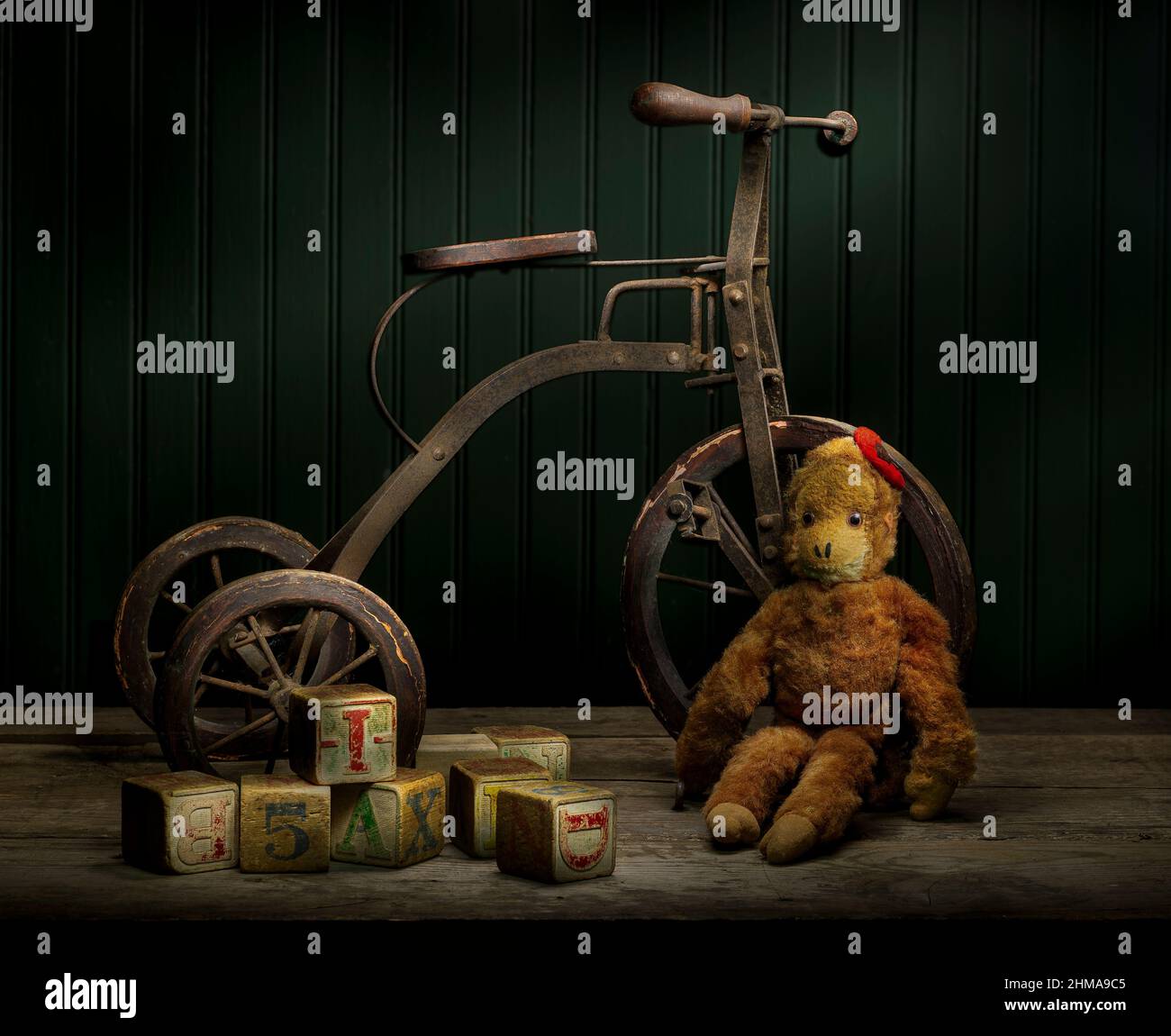 Old stuffed monkey with banana 2025