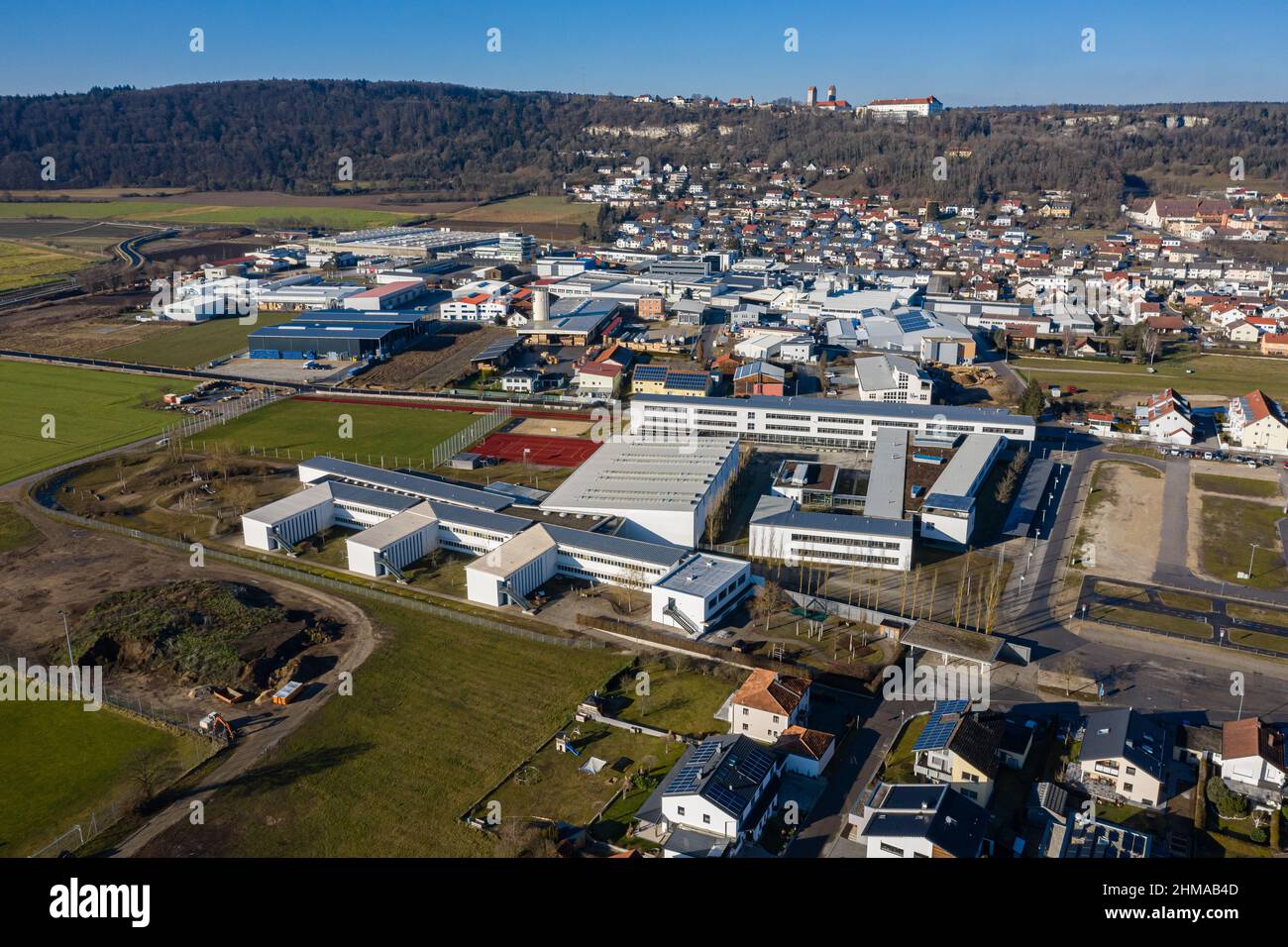 Luftbild Gymnasium Beilngries im Naturpark Altmühltal, Bayern, Deutschland Stock Photo