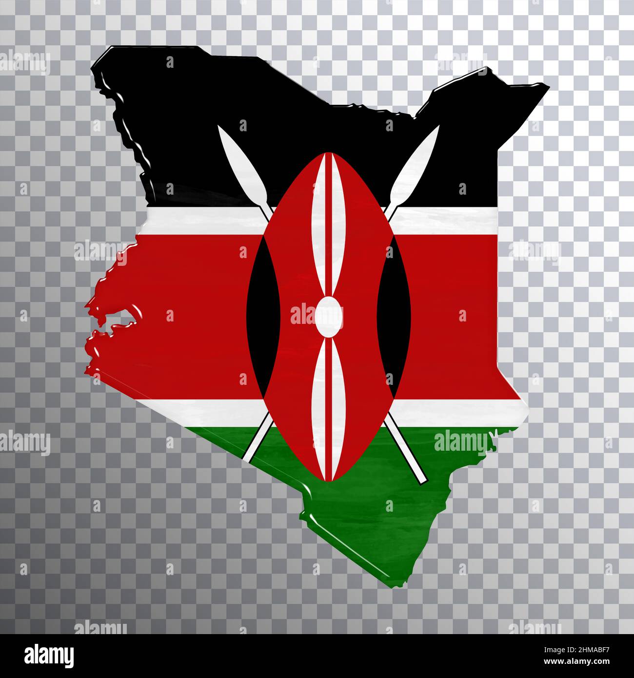 Kenya flag and map, transparent background, Clipping path Stock Photo