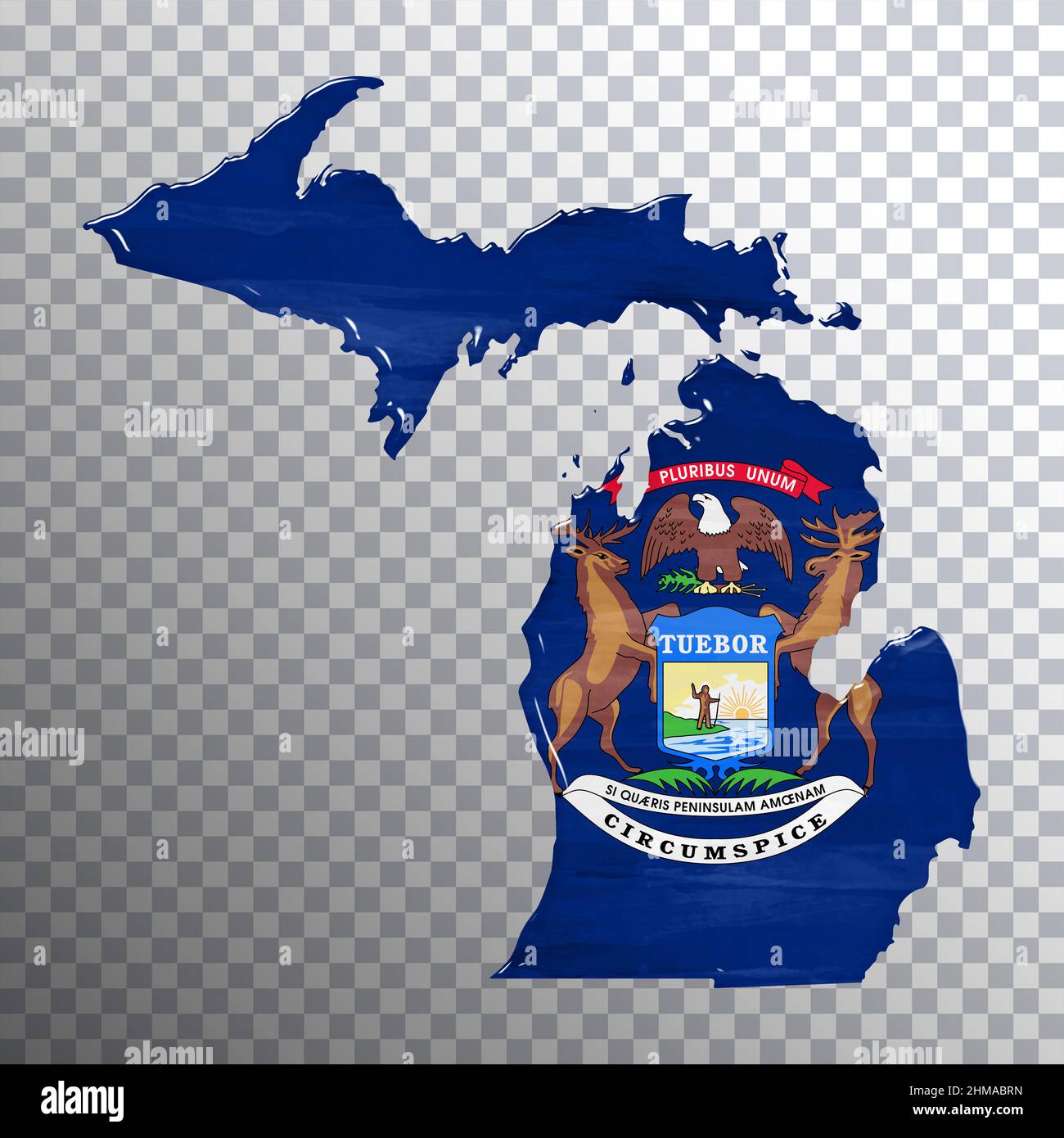 Michigan Flag And Map Transparent Background Clipping Path Stock