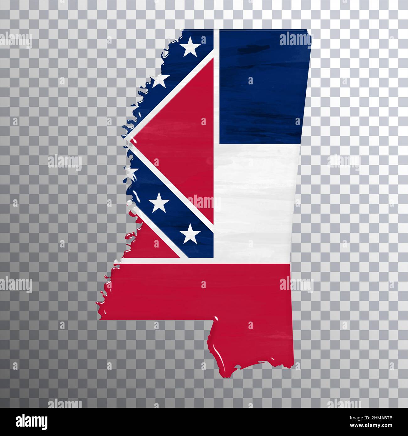 Mississippi flag and map, transparent background, Clipping path Stock