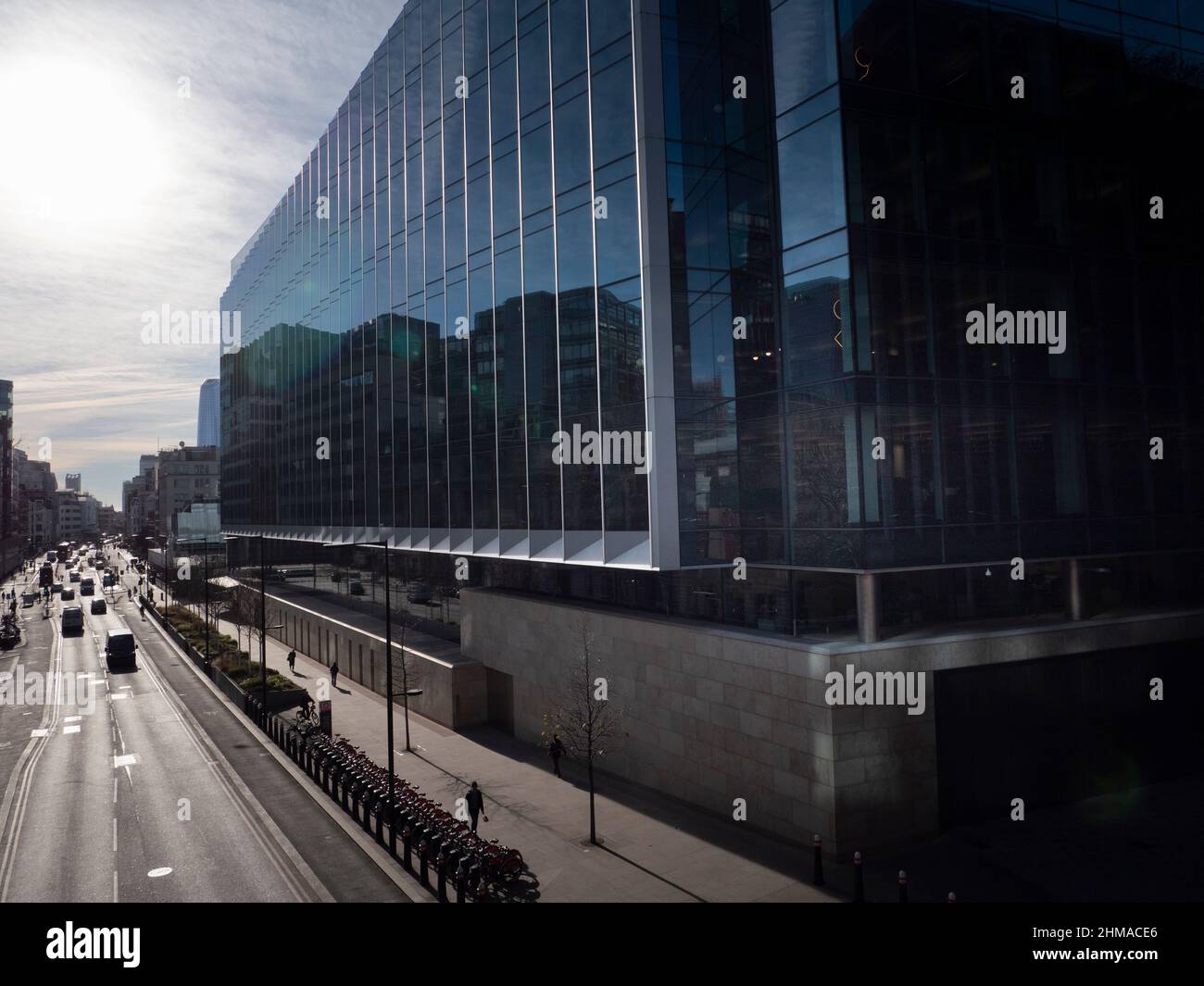 Goldman Sachs Headquarters London, inside City of London bollards boundary markers Stock Photo