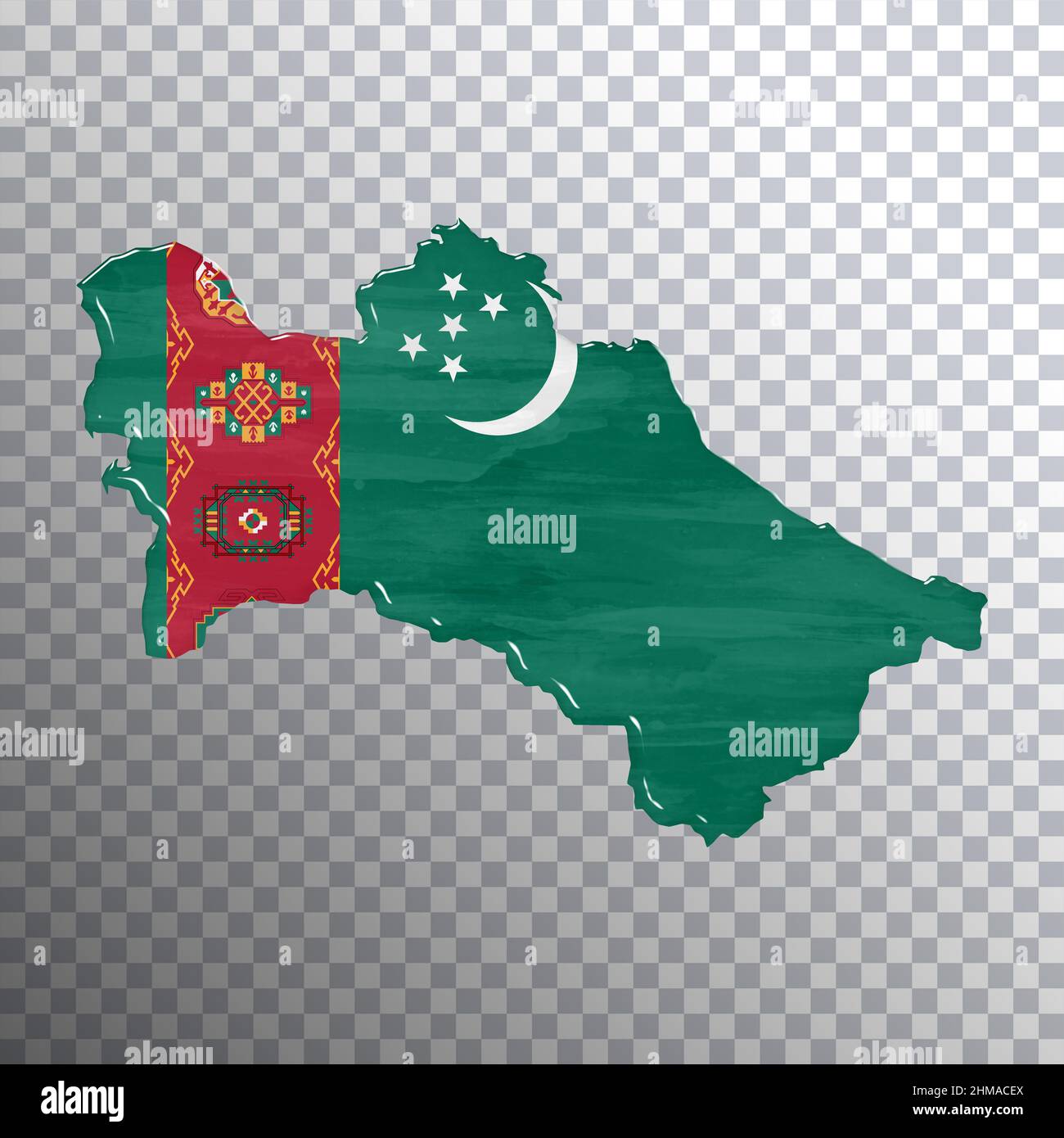 Turkmenistan flag and map, transparent background, Clipping path Stock