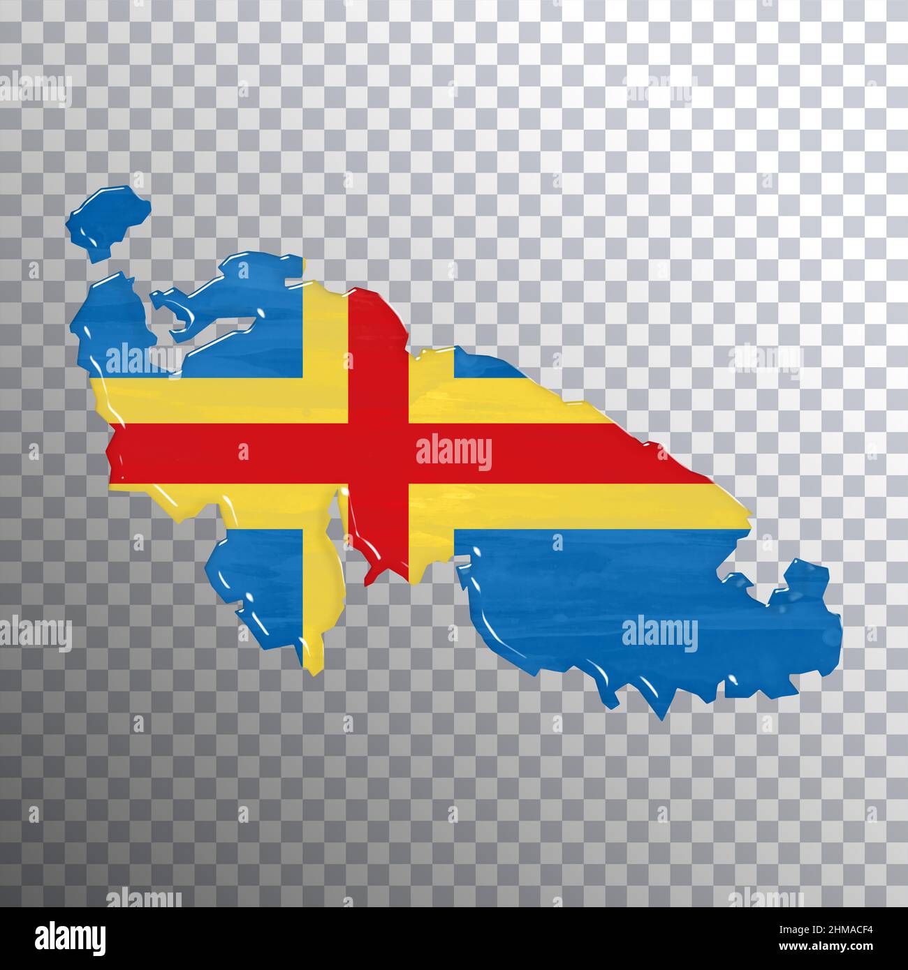 Aland Islands flag and map, transparent background, Clipping path Stock Photo