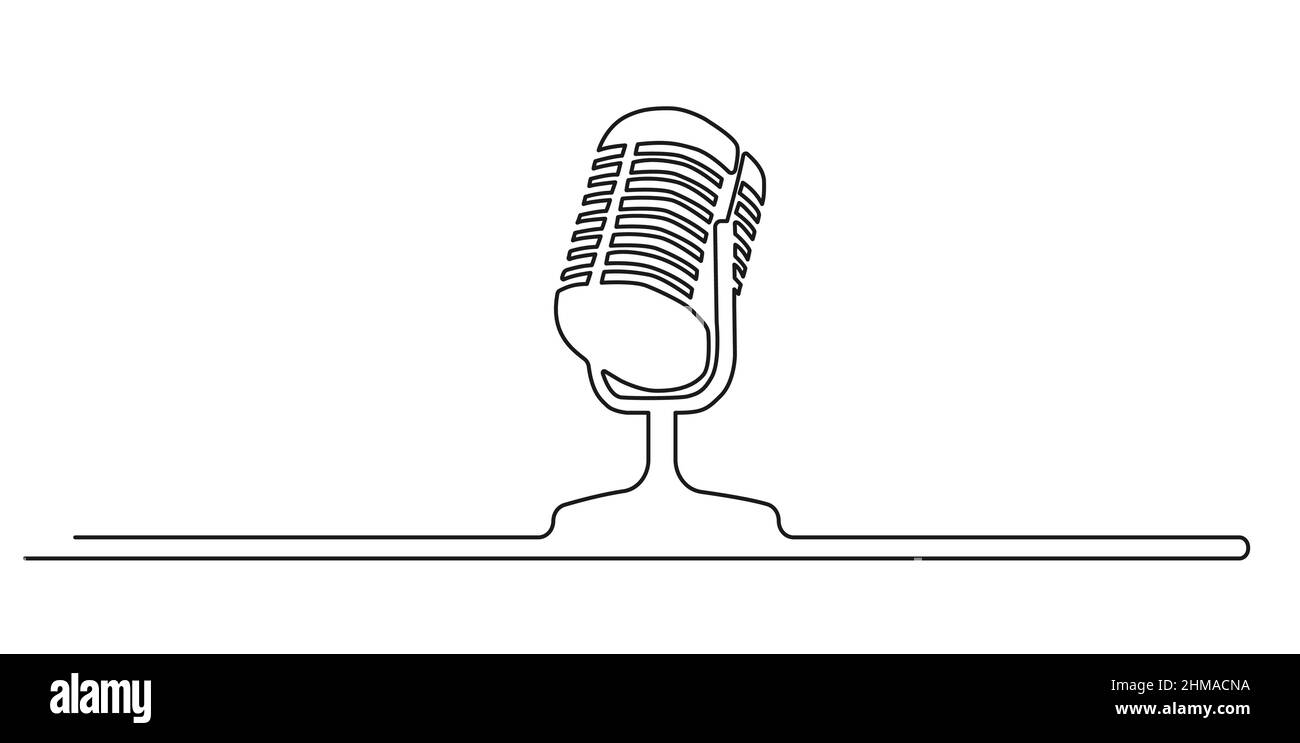 recording microphone continuous line drawing, single line vector illustration Stock Vector
