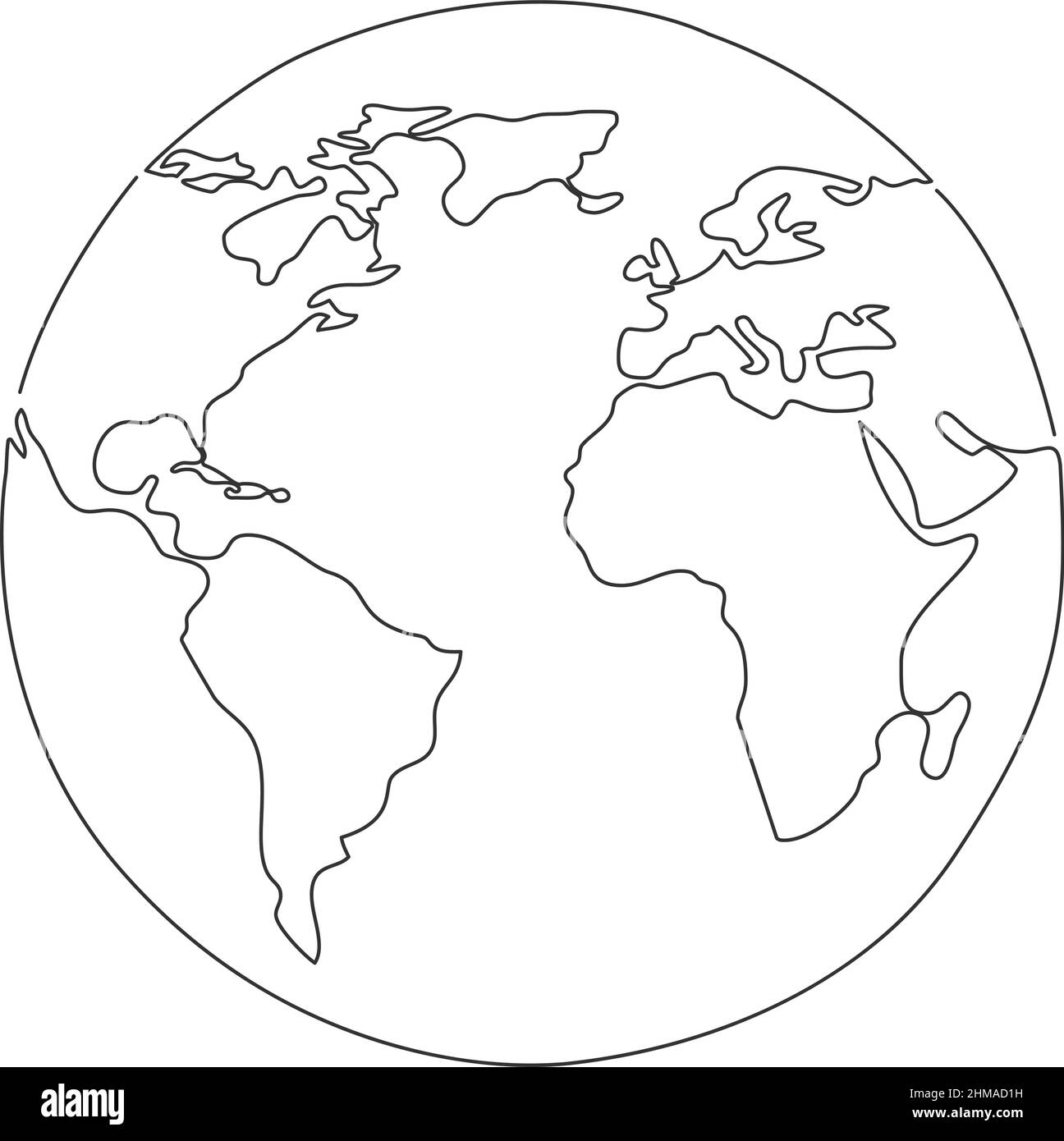 continuous line earth globe drawing, single line vector illustration Stock Vector