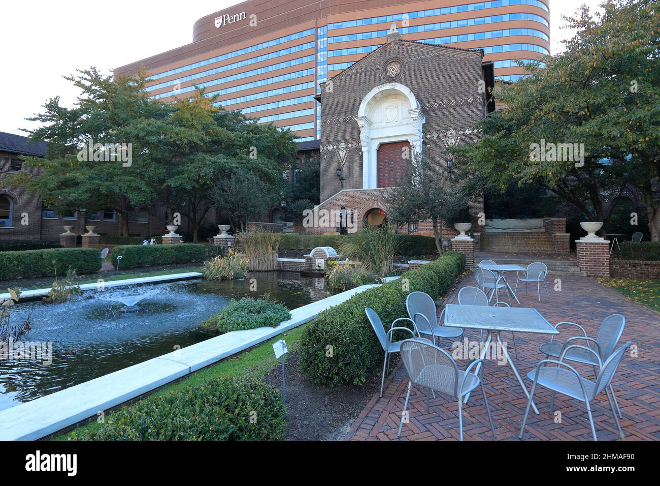The Warden Garden and the main entrance to the Penn Museum.University