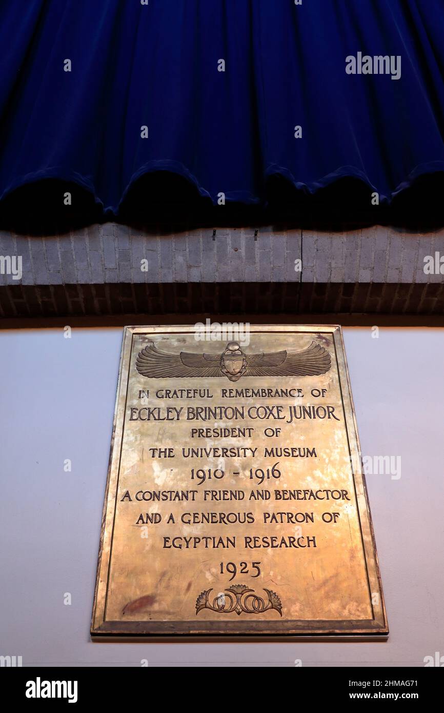 Memorial plaque for Eckley Brinton Coxe Junior the president of the