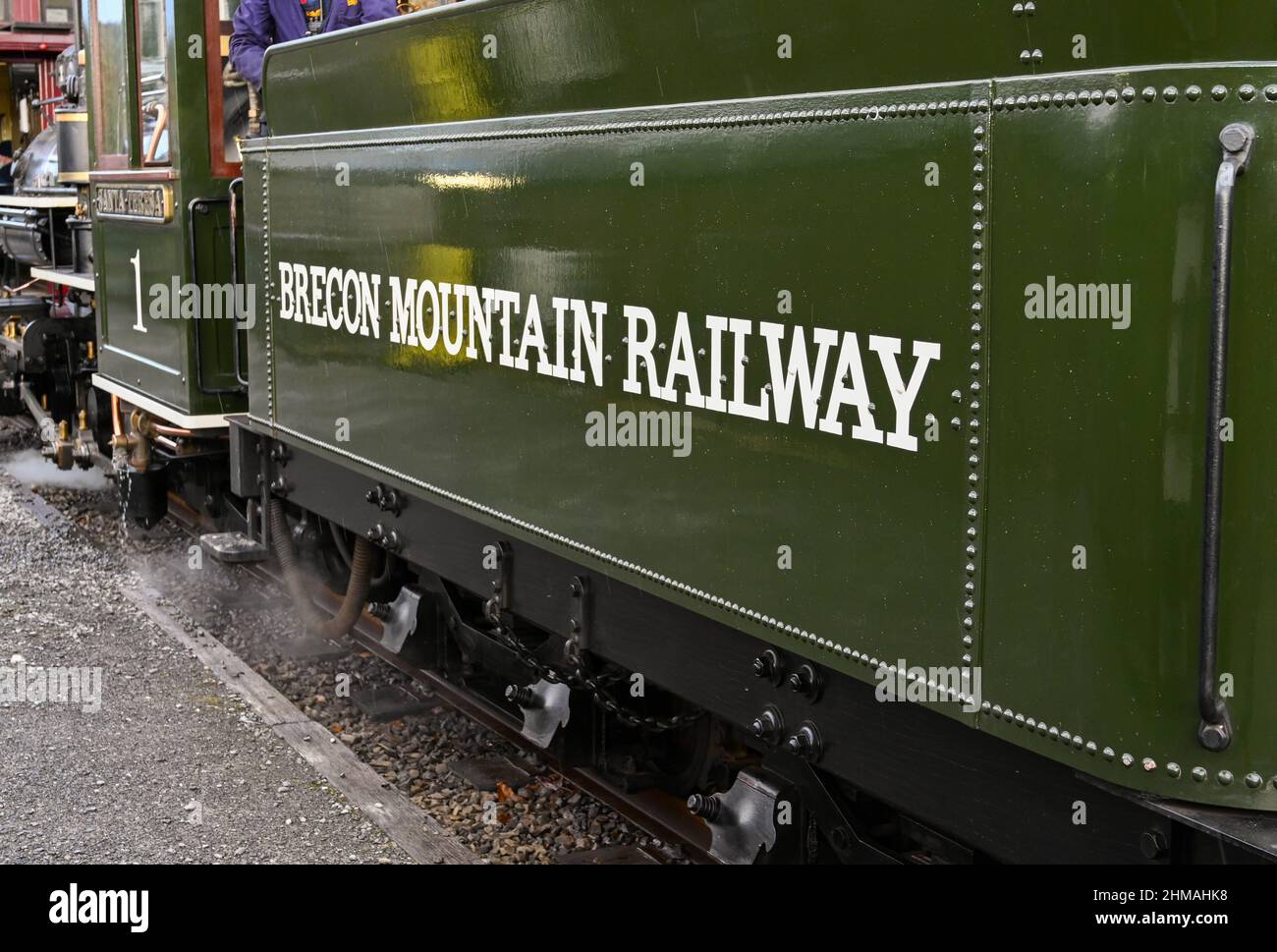 Merthyr Tydfil, Wales - December 2021: Vintage steam engine on the narrow gauge railway of the Brecon Mountain Railway Stock Photo
