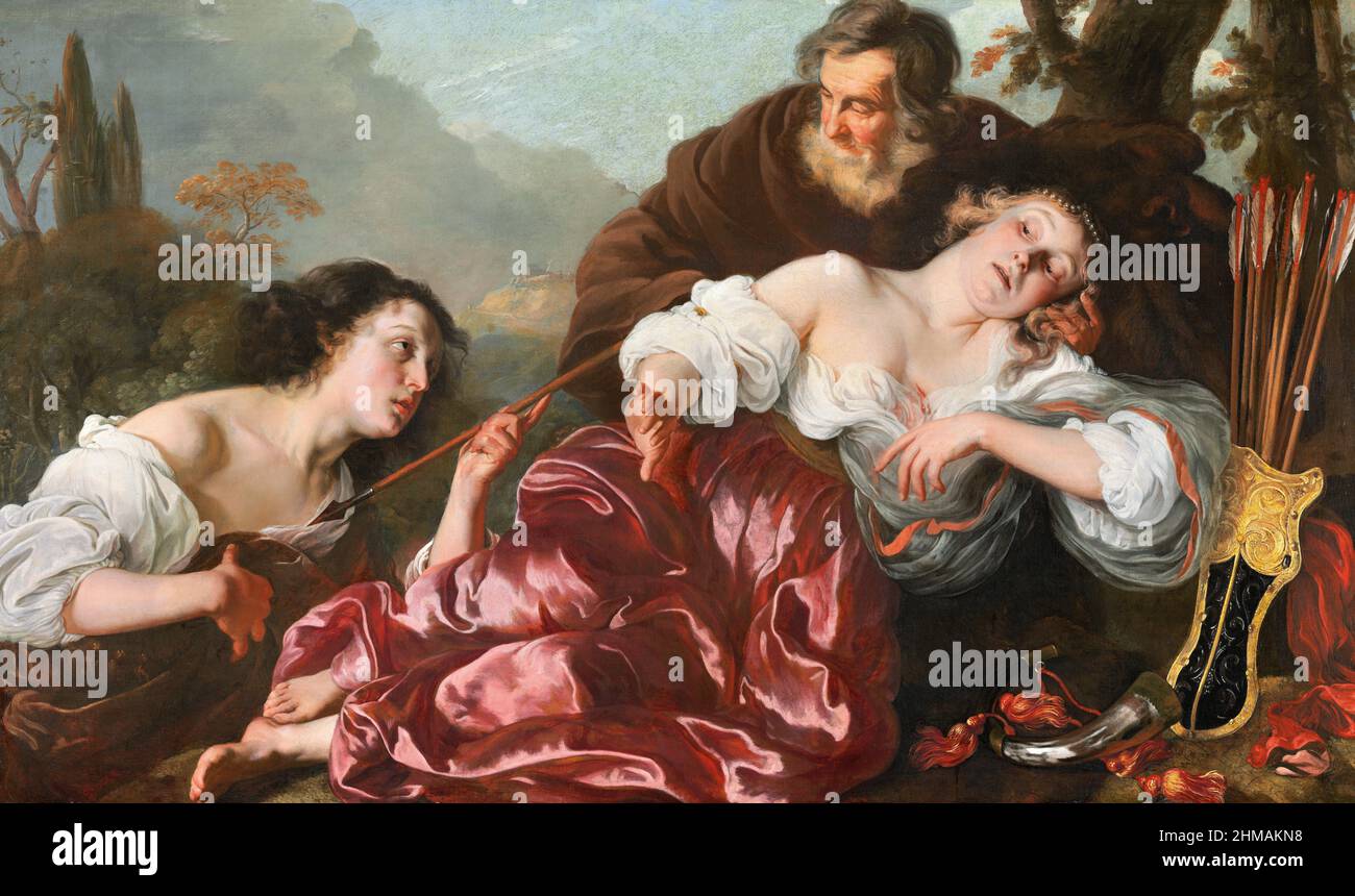 Silvio with the Wounded Dorinda by Louis Vallee, c. 1651 Stock Photo