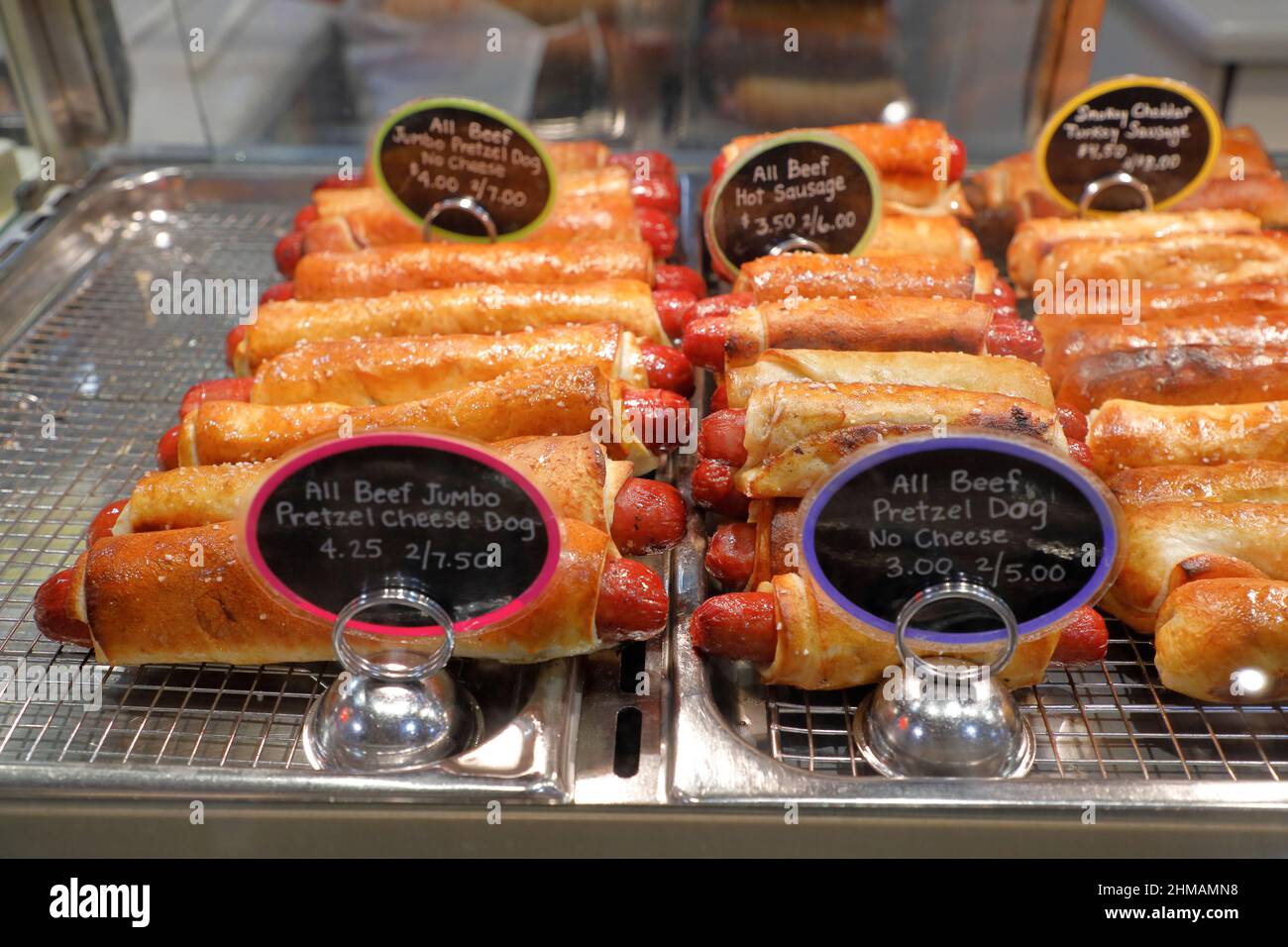 All beef jumbo pretzel cheese dog and all beef pretzel dog for sale in
